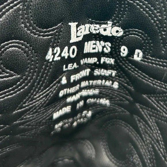 Laredo Boots 4240 Paris Lea Vamp Fox & Front Shaft Cowboy Black Leather Sz 9 - Picture 11 of 13